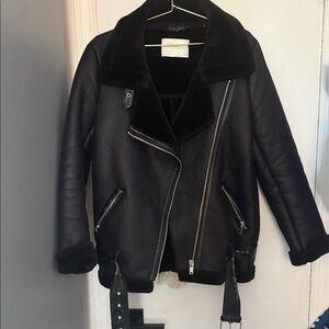 Zara Black Shearling Moto Jacket